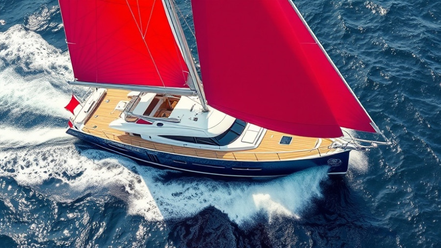 Vibrant Kingfisher Skandia yacht sailing dynamically on the sea.