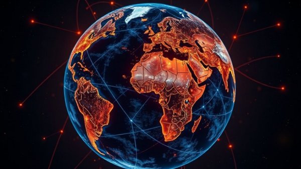 Global network connectivity at night illustrating demand for recycled plastics.