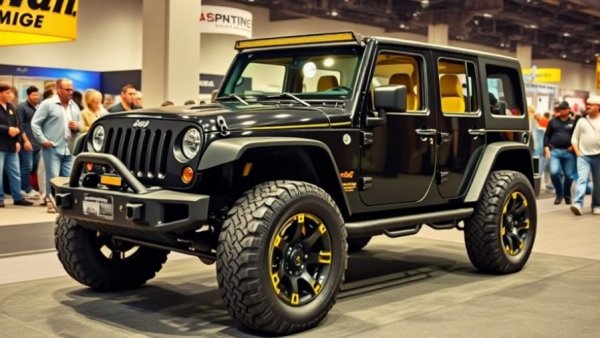Custom Jeep Wrangler SEMA display at auto show.