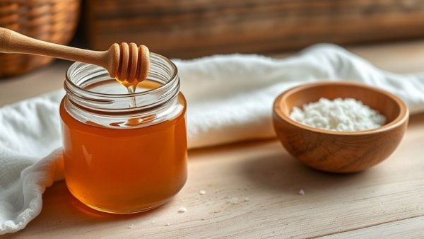 Honey and salt pre-workout setup on wooden surface.