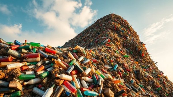 Towering plastic waste illustrating ocean impact.