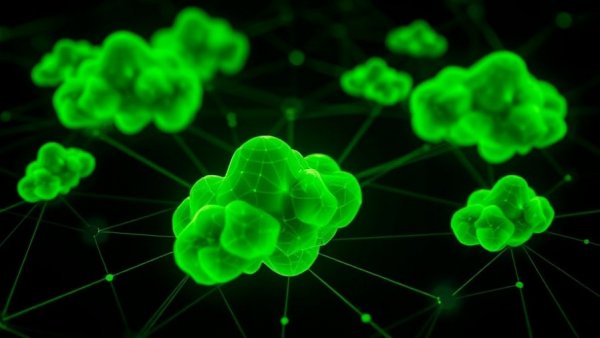 Futuristic digital clouds representing an AI training platform network.