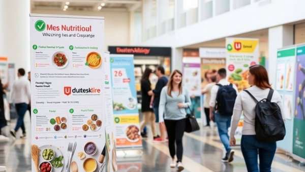 Educational brochure and banner on nutrition and health.