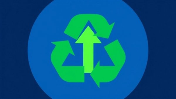 Recycling innovations symbol with upward arrow in a blue circle.