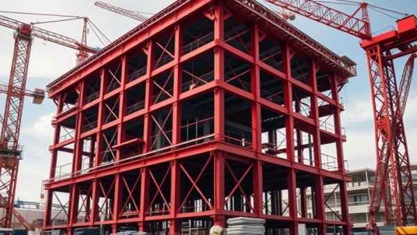 The benefits of red iron buildings highlighted by a sturdy steel structure under construction.