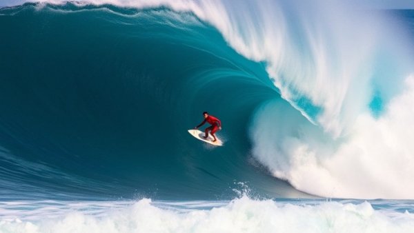Surfer facing massive wave at Mavericks, illustrating surfing challenges