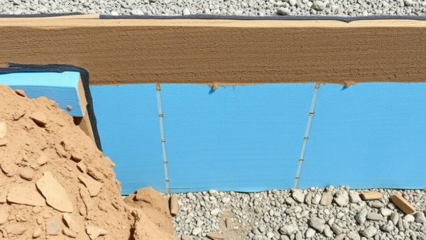Blue foam insulation boards at a foundation meeting slab insulation requirements.