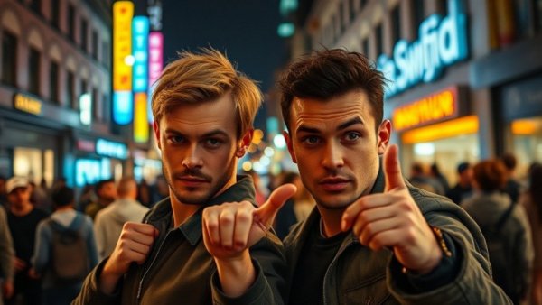 Eminem Trademark Lawsuit Swim Shady duo at night event, confident pose.