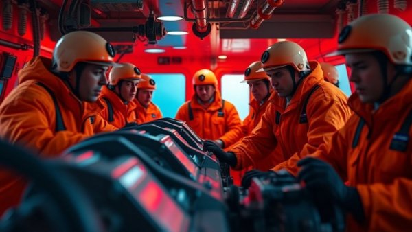 Sailors practicing navigation fundamentals in ship's cockpit.