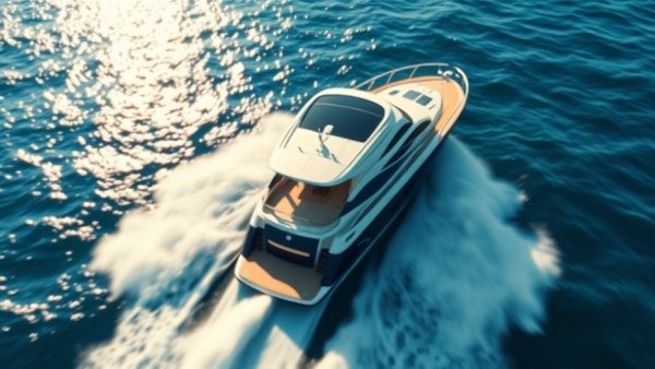 New yacht for 2025 cruising on open sea with bright reflections.