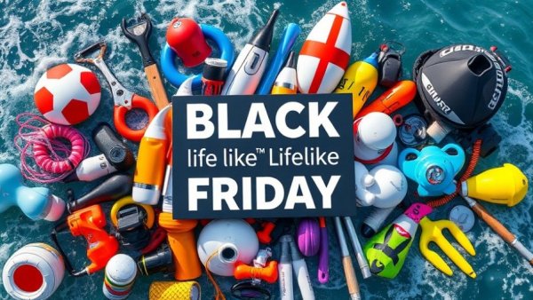 Colorful Black Friday boating deals 2025 banner with accessories.