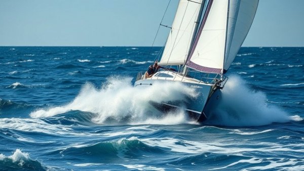Sailing safety tips: sailboat navigating rough seas.