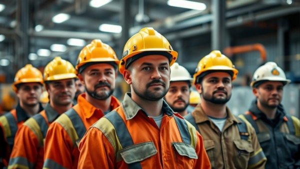 Group of industrial workers in front of equipment, Corsair Connect reference.