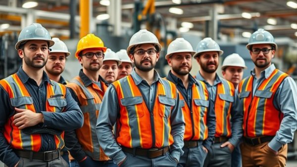 Industrial workers in gear at factory, CorsairConnect launch.