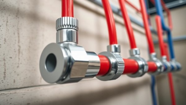 Close-up photo of 1-inch PEX pipe installation with connectors.