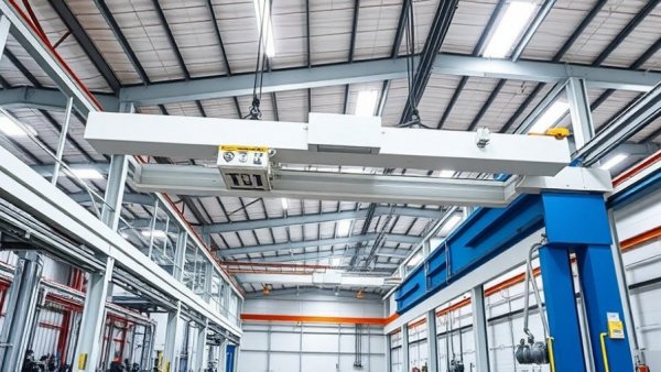 Workstation crane in an industrial warehouse improves productivity and safety.