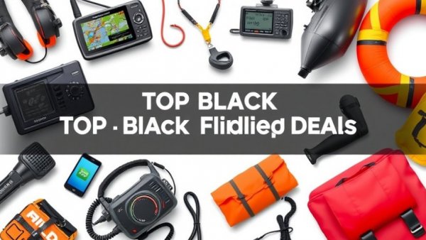 Collage showcasing Black Friday deals on boating gear with GPS and motor.