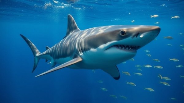 Close-up of shark swimming underwater with fish, focus on shark attacks in Australia.