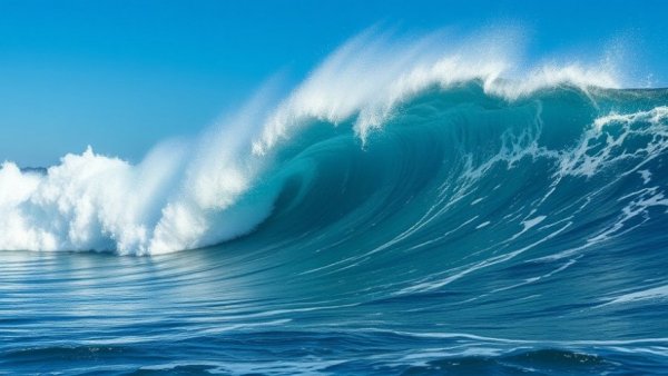 50-foot ocean wave in Hawaii crashing photorealistically.