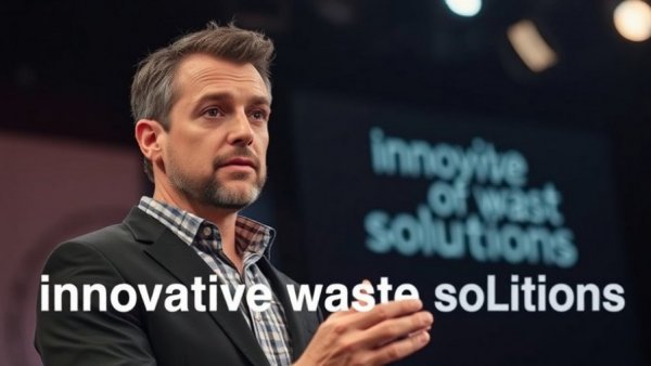 Speaker discussing converting plastic waste to fuel on stage.