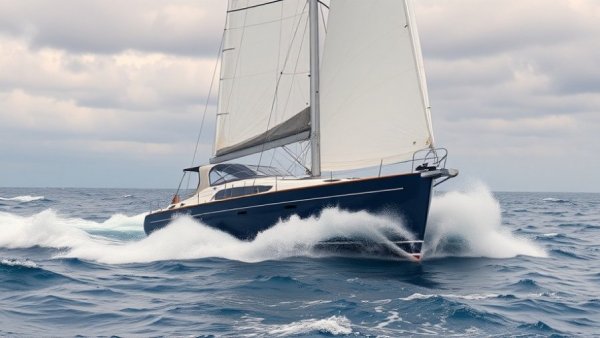 Dynamic sailboat in ocean for all-female round the world record attempt.