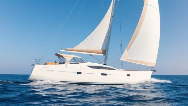 Sailing yacht cruising safely on open sea under clear sky.