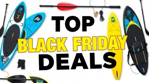 Cyber Monday paddleboard deals graphic with vibrant design.