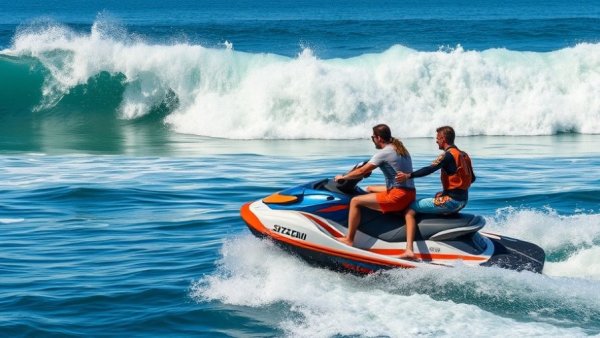 Australia's southern coastline adventure with surfers on a jet ski facing massive waves.