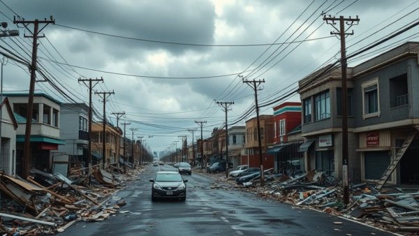 Chaotic urban aftermath during Hurricane Season 2025.