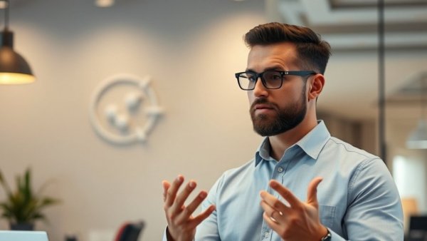 Professional man discussing Corsair Eco-Friendly Tech ISCC Certification confidently indoors.