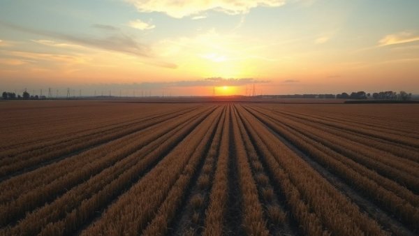 Rural Iowa farmland with brown fields and power lines under a layered sky, illustrating manure management.