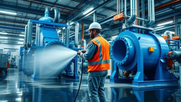 U.S. recycling plant worker cleaning machinery, showcasing operations improvement.