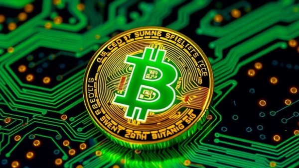 Vivid Bitcoin Cash coin on circuit board, representing best performing Layer-1 asset.