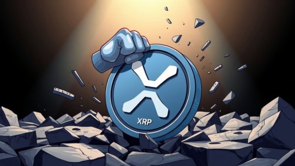 XRP coin breaking ground illustration, symbolizing XRP price prediction.