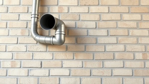 Radon venting system on brick wall, neutral tones, natural daylight.