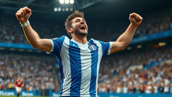 Born to Fight football player celebrating victory in stadium.