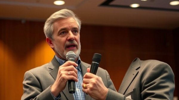 Middle-aged man speaking on sustainable investing at an event.