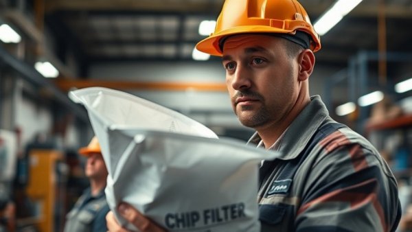 Industrial worker using upgraded Chip Vac filter bag in workshop.