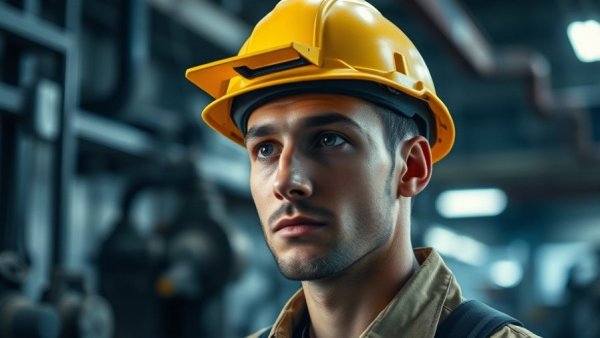 Industrial worker in helmet for marine conservation solutions.