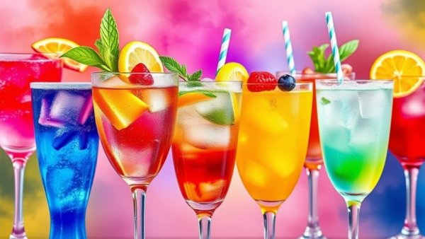 Vibrant ocean-friendly cocktails with colorful garnishes, celebrating holidays