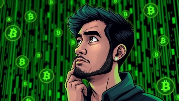 Illustration of contemplative man in Bitcoin-themed setting, Japan impact.