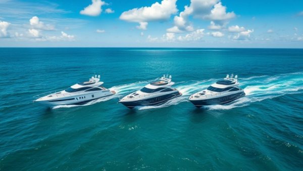 Boat rentals marketplace merger: aerial view of motorboats in turquoise water.