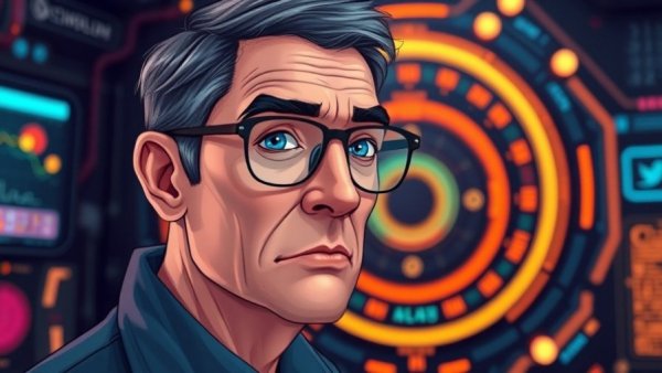 Illustration of a man in front of quantum computer, highlighting quantum threat to Bitcoin.