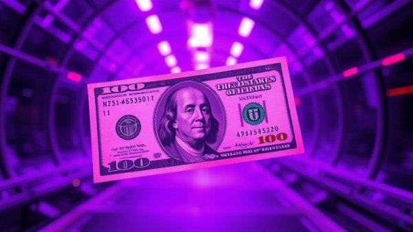 Bank data breach settlement depicted with glowing US dollar bills in purple ambiance.