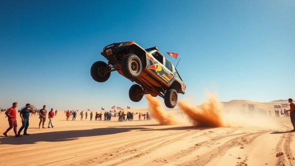 1450 Prerunner truck mid-air at off-road desert event.