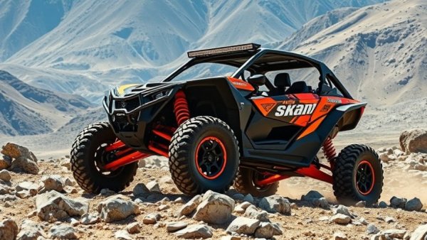 Vibrant Can-Am Maverick R Xrc tackling rocky terrain