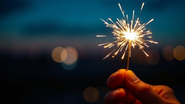 Sparkler in hand against twilight sky, manifesting your desires.