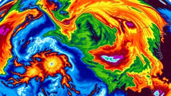 Colorful meteorological map showing California bomb cyclone Christmas weather.