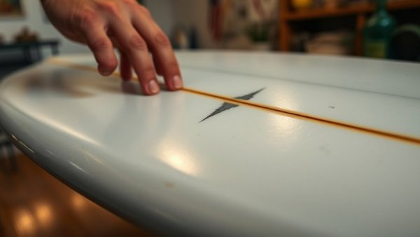 Surfboard showing shark bite from attack on Northern California surfer.