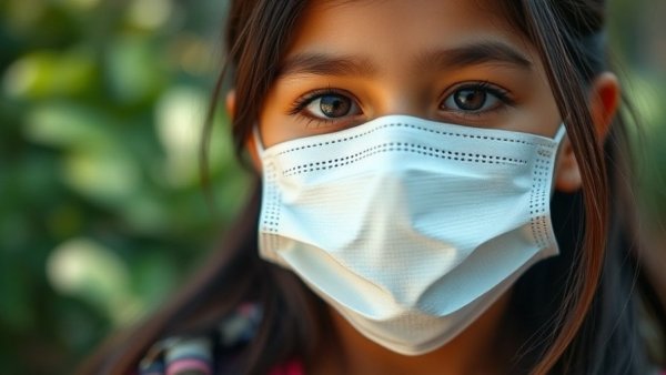 Young girl with face mask outdoors, related to long-term health impacts.